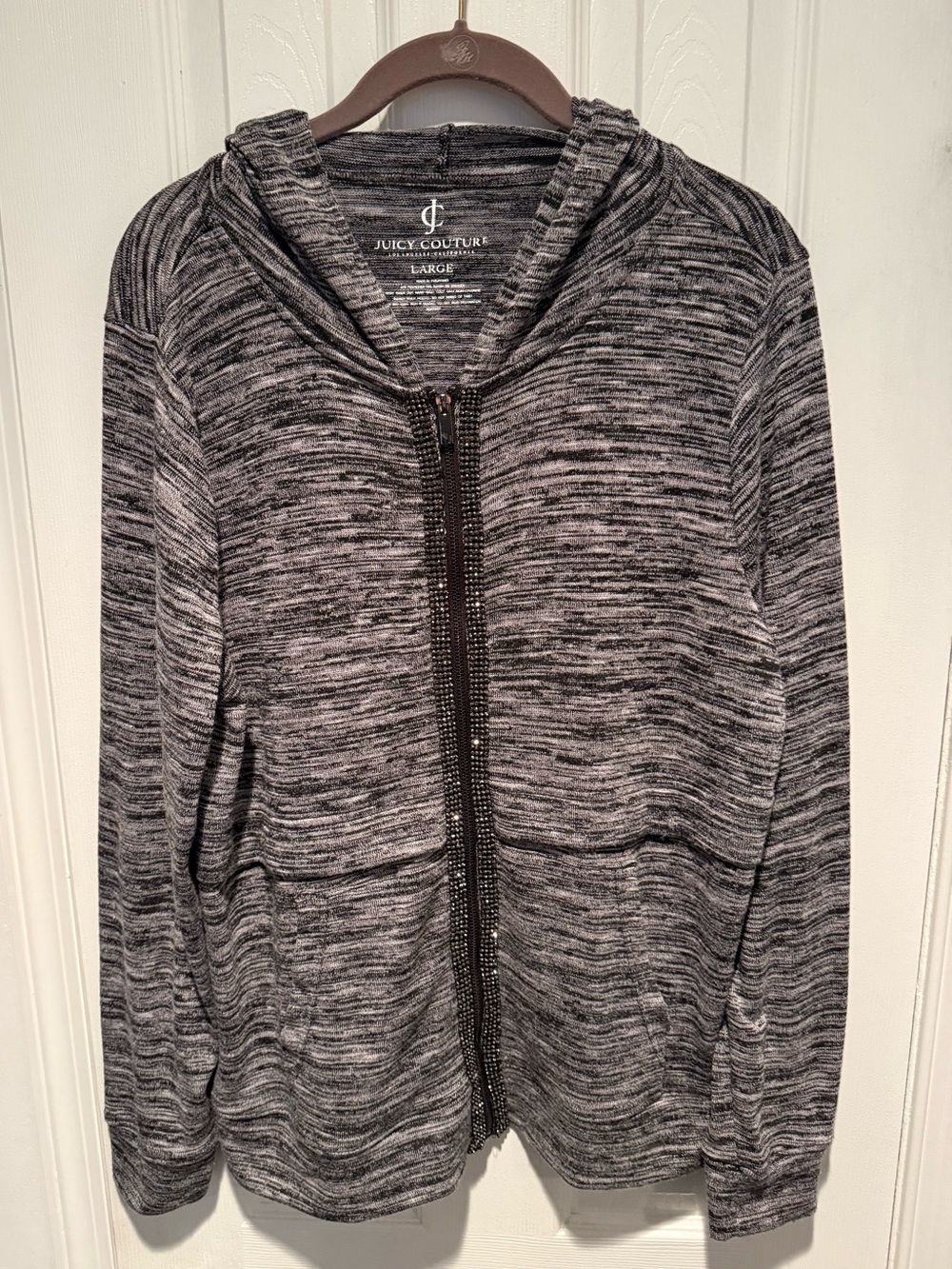 Juicy Couture Marled Black & White Hooded Zip Jacket